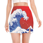 Red Sun Japanese Wave Print Side Slit Mini Skirt