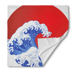 Red Sun Japanese Wave Print Silk Bandana