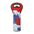 Red Sun Japanese Wave Print Single Neoprene Wine Tote