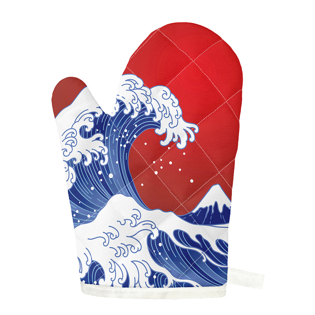Red Sun Japanese Wave Print Single Oven Mitt