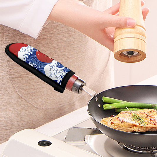 Red Sun Japanese Wave Print Skillet Handle Cover