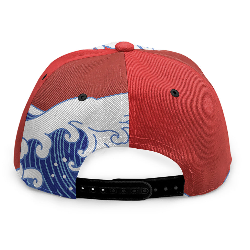 Red Sun Japanese Wave Print Snapback Cap