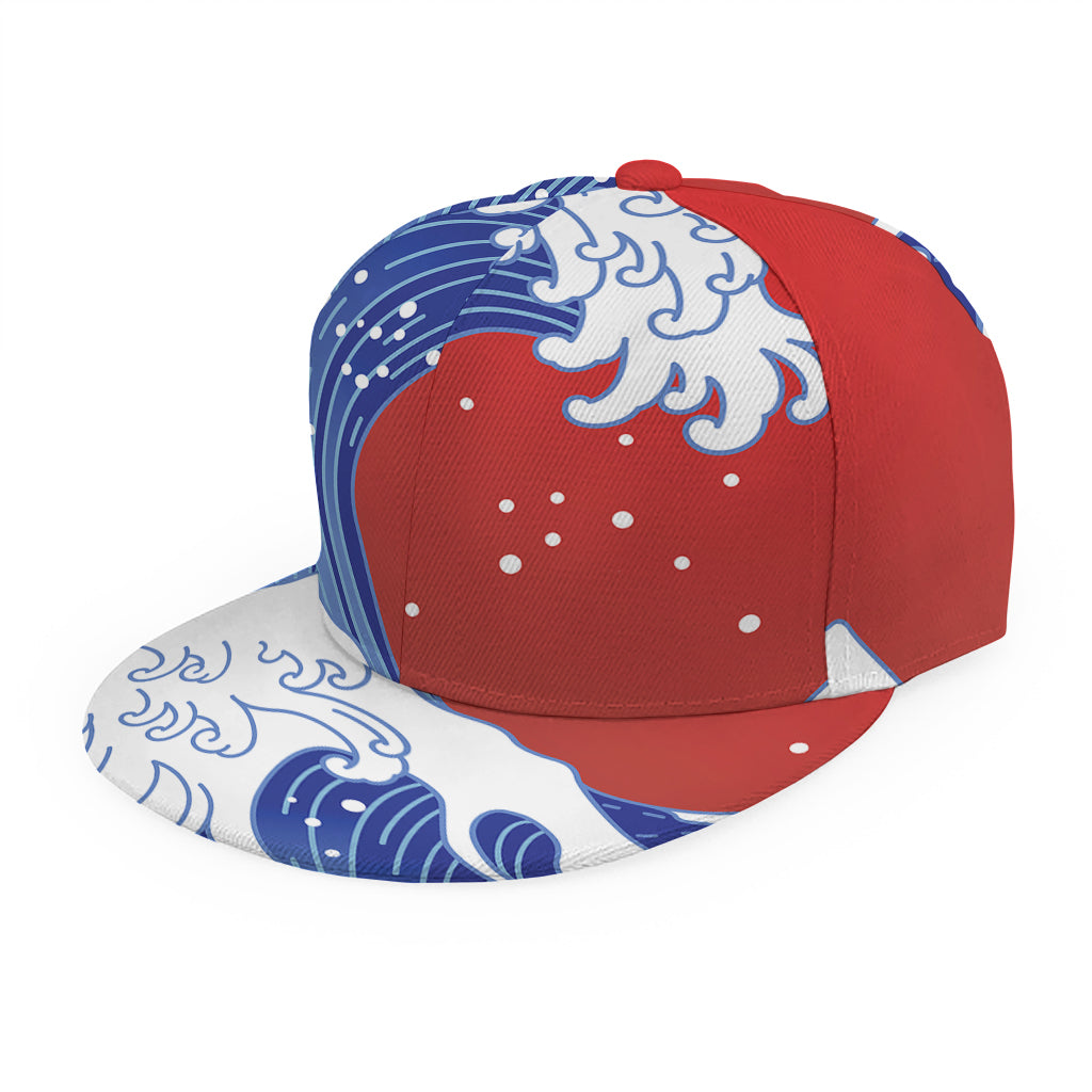 Red Sun Japanese Wave Print Snapback Cap
