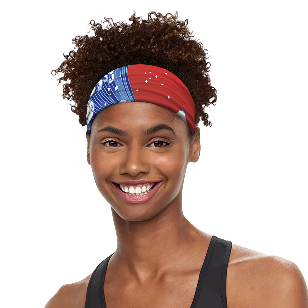 Red Sun Japanese Wave Print Sports Headband