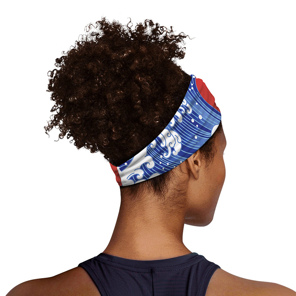 Red Sun Japanese Wave Print Sports Headband