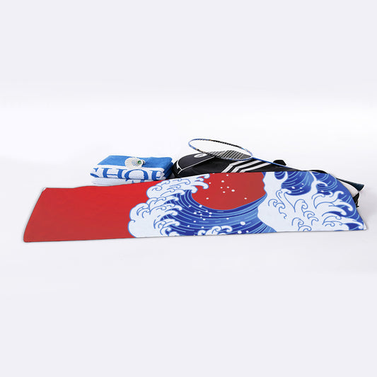 Red Sun Japanese Wave Print Sports Towel