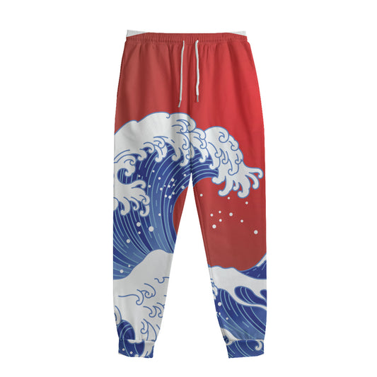 Red Sun Japanese Wave Print Sweatpants