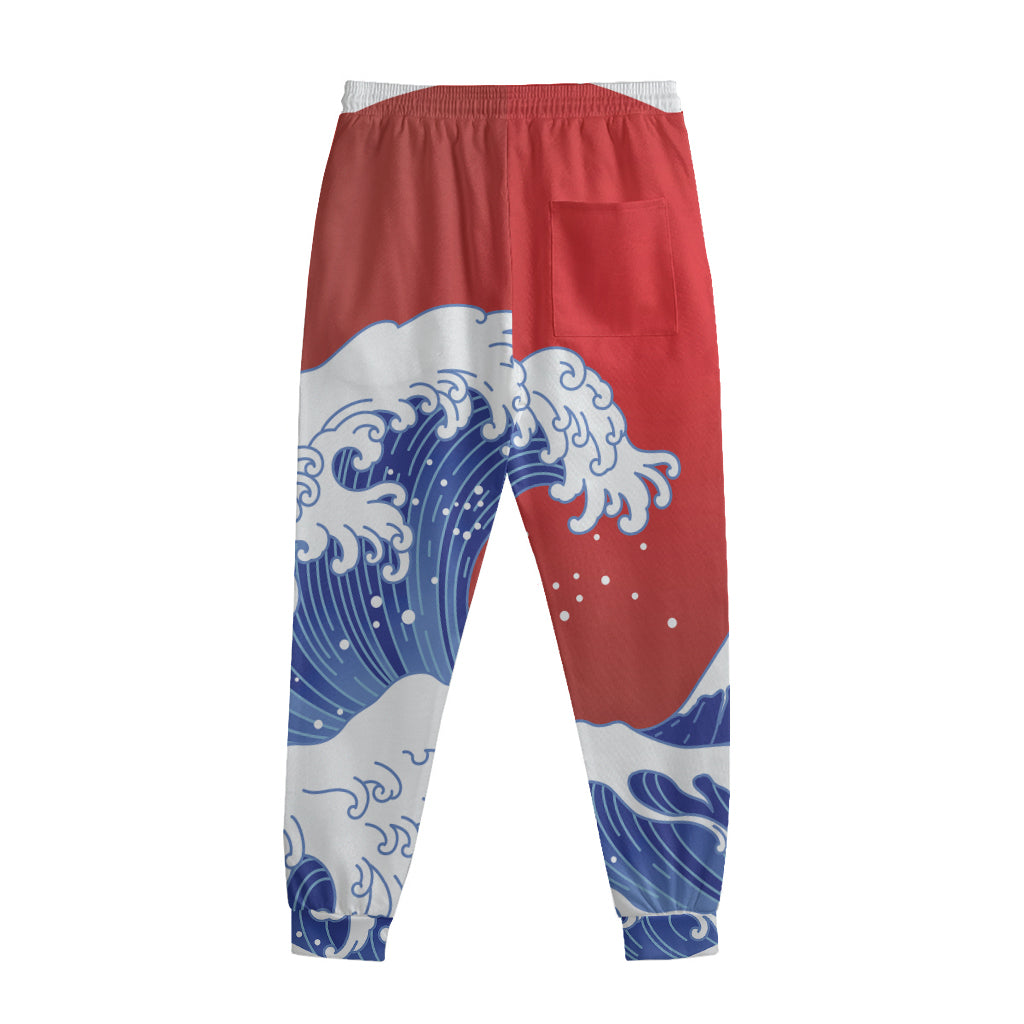 Red Sun Japanese Wave Print Sweatpants