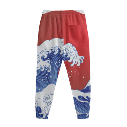 Red Sun Japanese Wave Print Sweatpants
