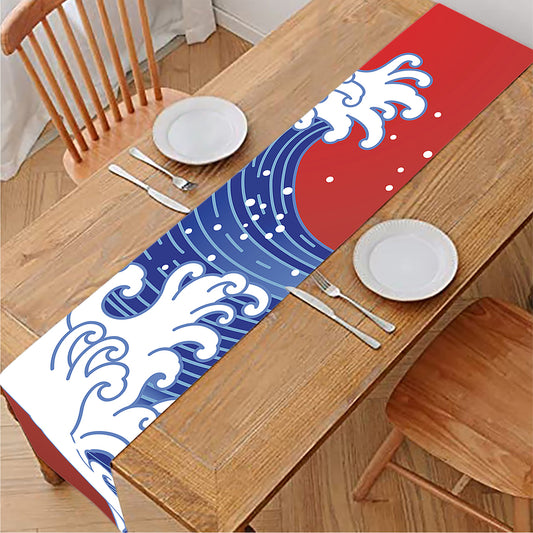 Red Sun Japanese Wave Print Table Runner