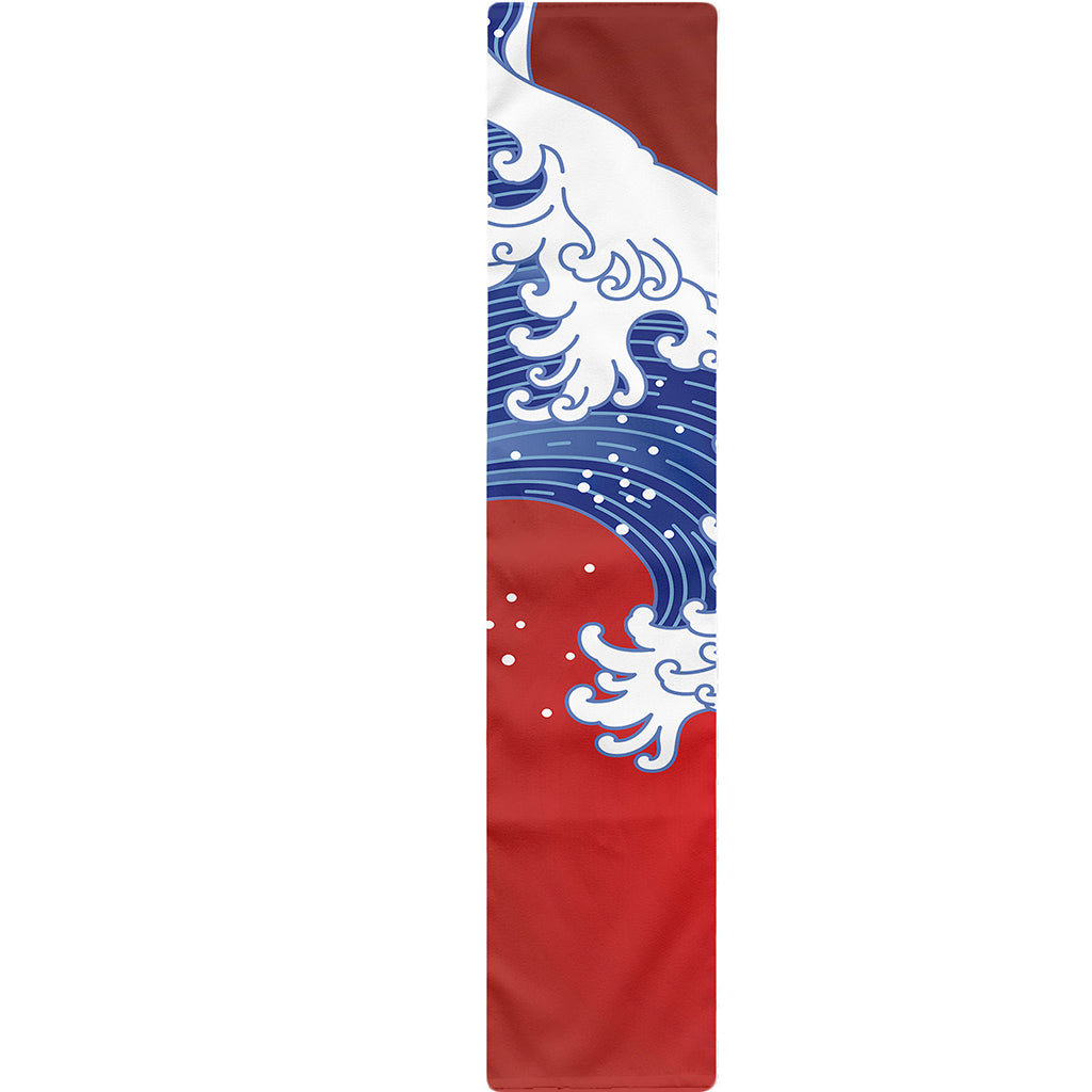 Red Sun Japanese Wave Print Table Runner