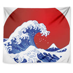 Red Sun Japanese Wave Print Tapestry