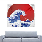 Red Sun Japanese Wave Print Tapestry