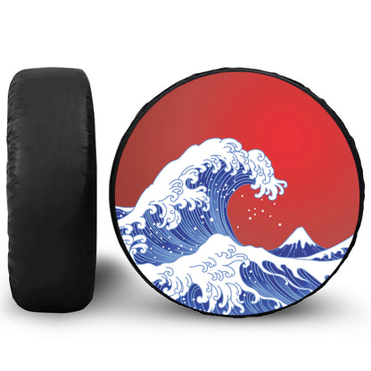 Red Sun Japanese Wave Print Tire Cover