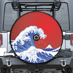 Red Sun Japanese Wave Print Tire Cover With Camera Hole