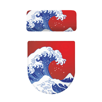 Red Sun Japanese Wave Print Toilet Lid And Tank Cover Set