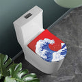Red Sun Japanese Wave Print Toilet Lid Cover