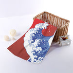 Red Sun Japanese Wave Print Towel