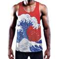 Red Sun Japanese Wave Print Men's Workout Tank Top