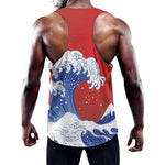 Red Sun Japanese Wave Print Training Tank Top