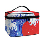 Red Sun Japanese Wave Print Travel Makeup Bag