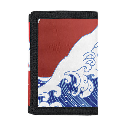 Red Sun Japanese Wave Print Trifold Wallet
