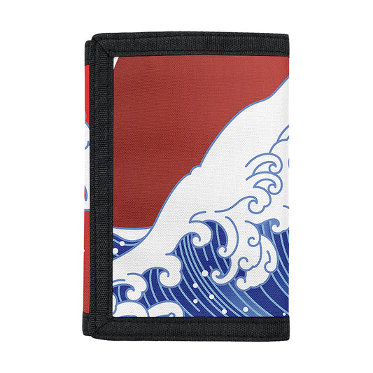 Red Sun Japanese Wave Print Trifold Wallet