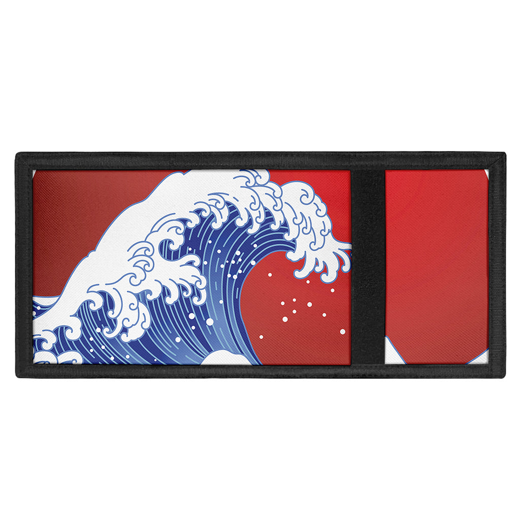 Red Sun Japanese Wave Print Trifold Wallet