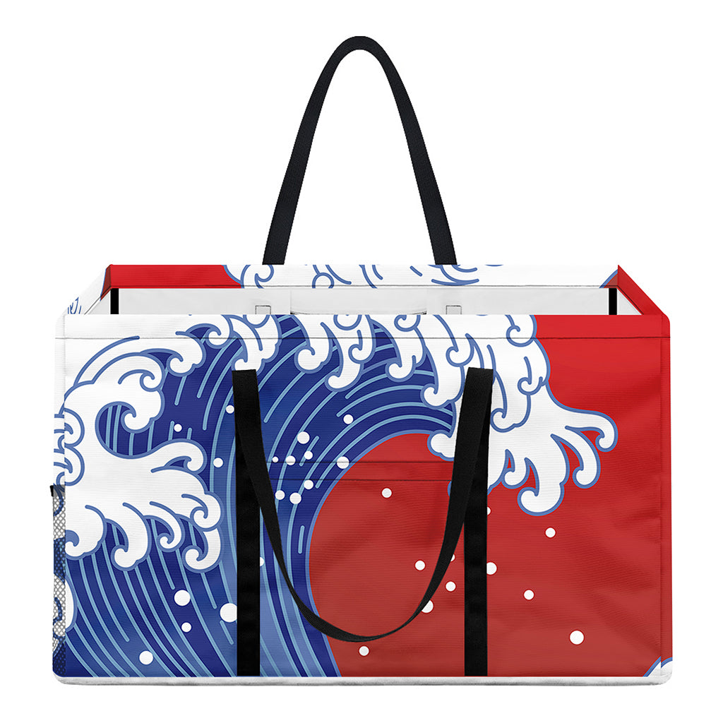 Red Sun Japanese Wave Print Utility Tote Bag