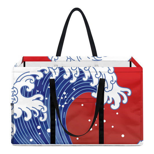 Red Sun Japanese Wave Print Utility Tote Bag
