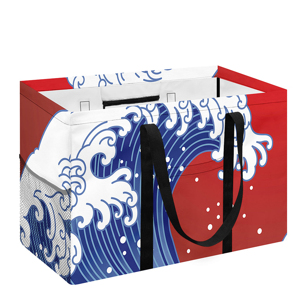 Red Sun Japanese Wave Print Utility Tote Bag
