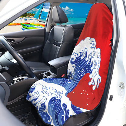 Red Sun Japanese Wave Print Waterproof Car Seat Cover