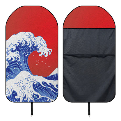 Red Sun Japanese Wave Print Waterproof Car Seat Cover