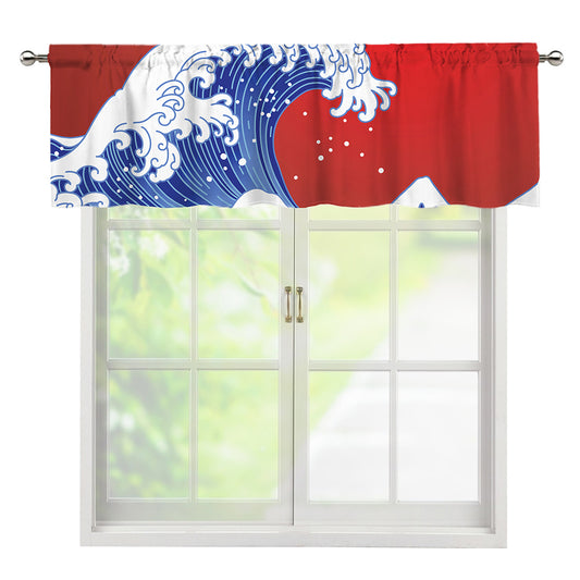 Red Sun Japanese Wave Print Window Valance