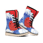 Red Sun Japanese Wave Print Winter Boots