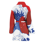 Red Sun Japanese Wave Print Women's Bathrobe