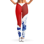 Red Sun Japanese Wave Print Women's Leggings