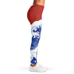 Red Sun Japanese Wave Print Women's Leggings