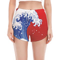Red Sun Japanese Wave Print Women's Split Running Shorts