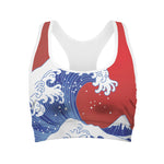 Red Sun Japanese Wave Print Women's Sports Bra