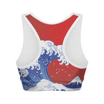 Red Sun Japanese Wave Print Women's Sports Bra