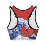 Red Sun Japanese Wave Print Women's Sports Bra