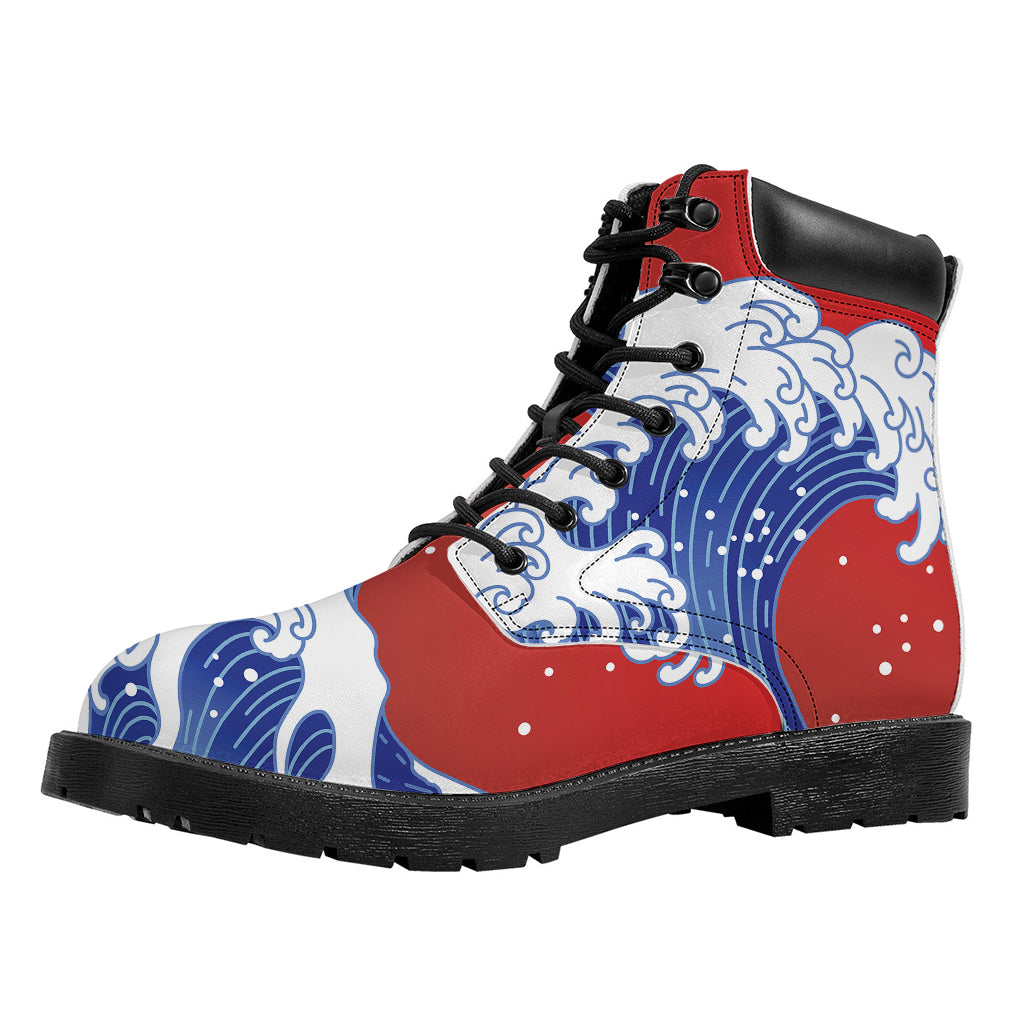 Red Sun Japanese Wave Print Work Boots