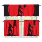 Red Sun Samurai Print 3 Piece Kitchen Curtains