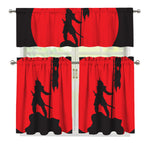 Red Sun Samurai Print 3 Piece Kitchen Curtains