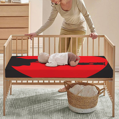 Red Sun Samurai Print Baby Crib Sheet