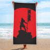 Red Sun Samurai Print Beach Towel