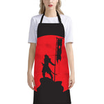 Red Sun Samurai Print Bib Apron With Pocket
