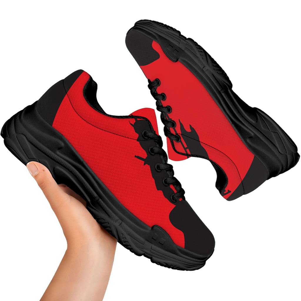Red Sun Samurai Print Black Chunky Shoes