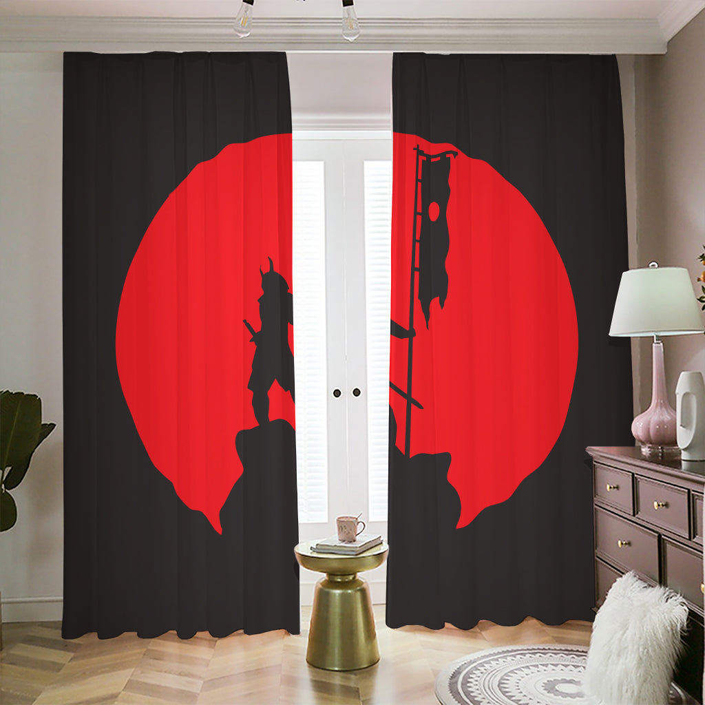 Red Sun Samurai Print Blackout Pencil Pleat Curtains